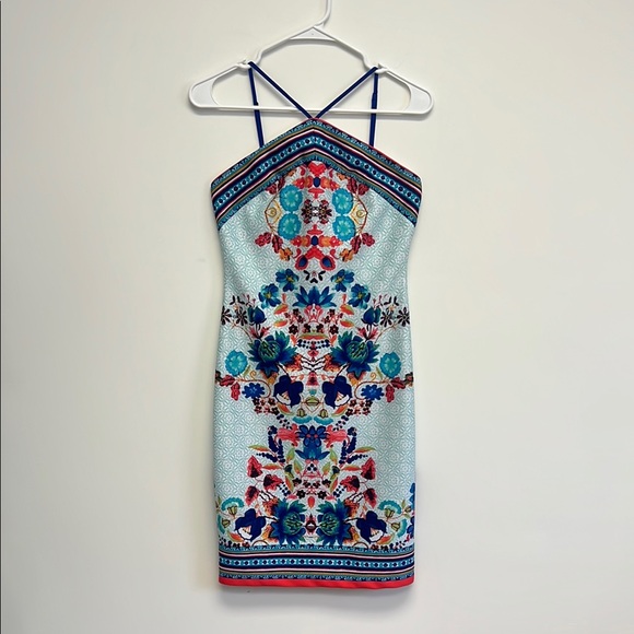 Bisou Bisou Pink and Blue Halter Mini Sheath Dress Size Small - Picture 1 of 10